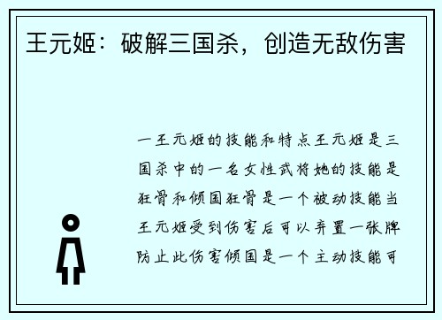 王元姬:破解三国杀,创造无敌伤害